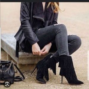 Sam Edelman
Belinda Mid-Calf Fringe Boot, Black Suede, Sz 9.5